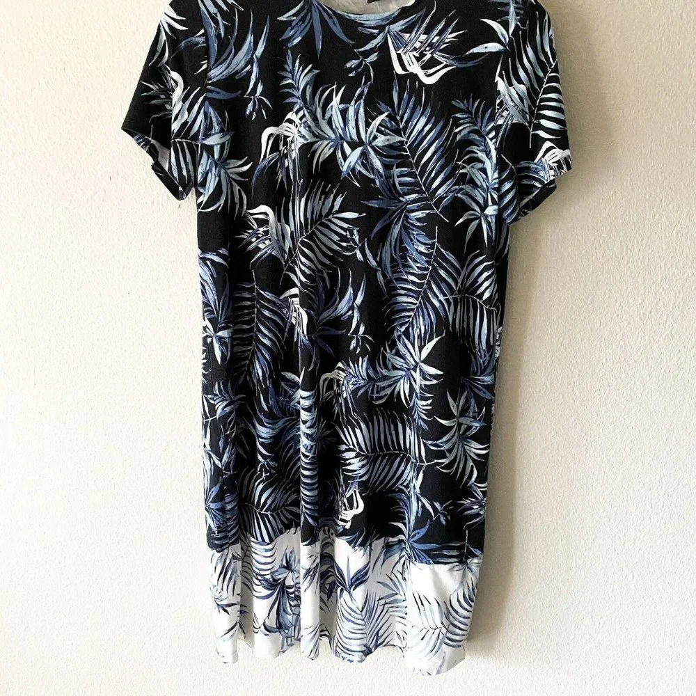 J. Jill blue and white leaf print dress short sleeve Wearever Collection M - Picture 3 of 7